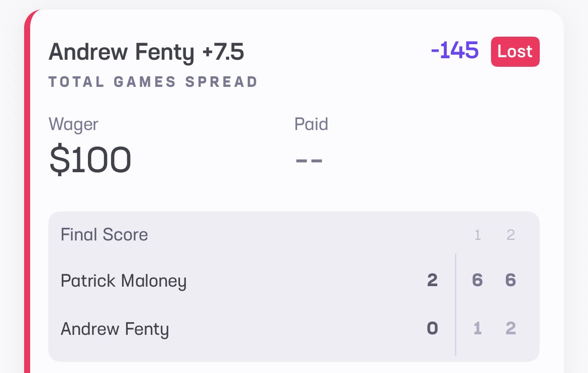 tmill61's tweet image. Live @OddsJam tennis arb for $17 profit this morning. πΎ
π HR and DK
π° $249 invested with 7% ROI!
Try OddsJam! π 7 days free + code TMILL for 35% off your first month.π oddsjam.com/?ref=tmill61