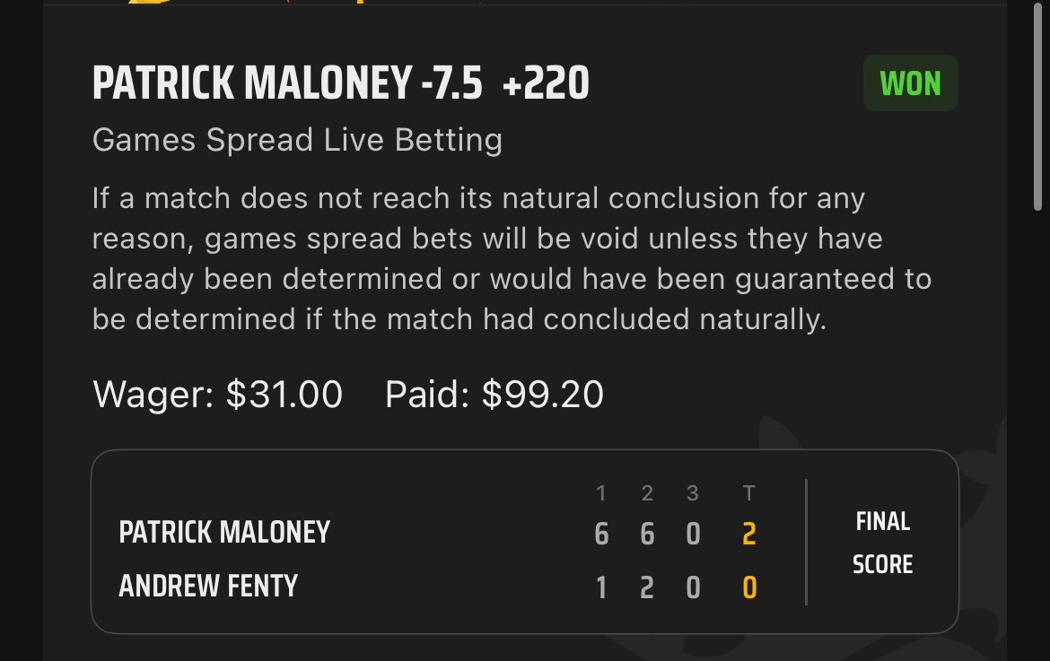 tmill61's tweet image. Live @OddsJam tennis arb for $17 profit this morning. πΎ
π HR and DK
π° $249 invested with 7% ROI!
Try OddsJam! π 7 days free + code TMILL for 35% off your first month.π oddsjam.com/?ref=tmill61