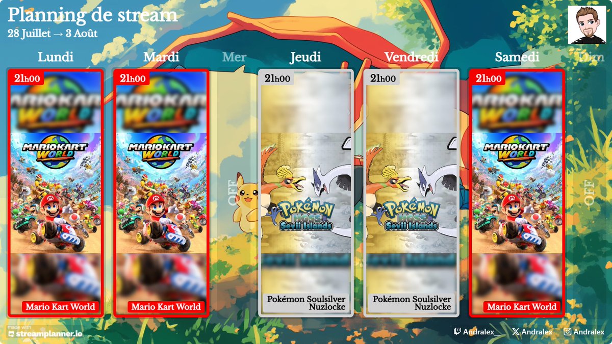 C'est le grand retour des planning
Voici celui de la semaine