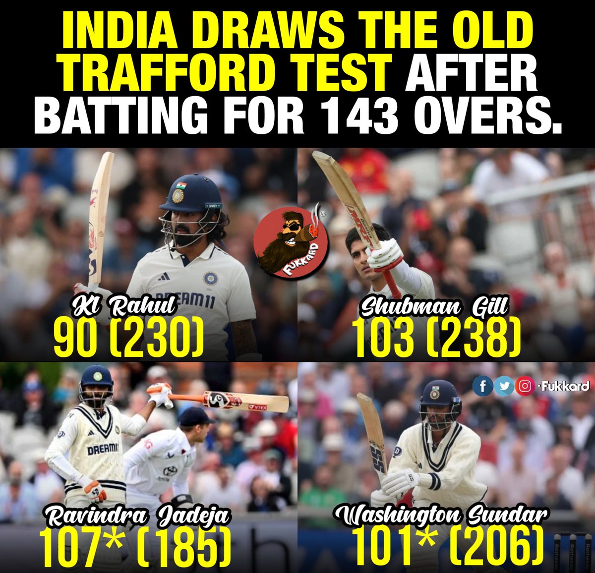 Fukkard's tweet image. India Draws the 4th Test, Over to Oval..
Fighting Back Innings from
Gill, Rahul, Jadeja & Washington Sundar🥵🥵🥵🥵
#INDvsEND #INDvENGTest