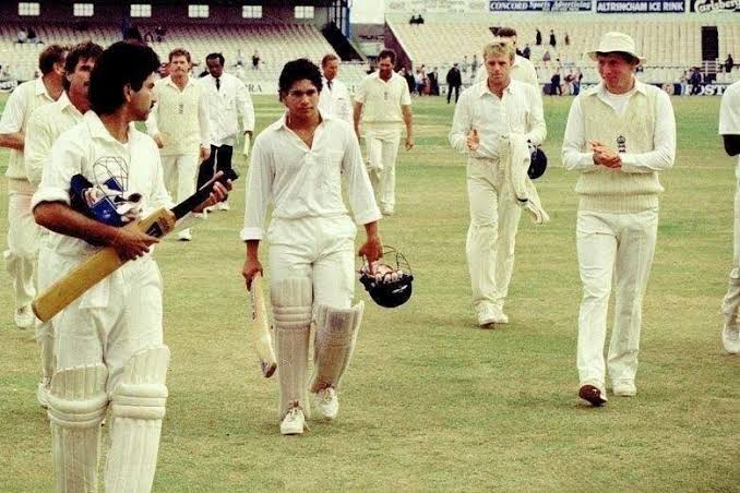 The last #ENGvIND test at eng draw without weather interruptions was at Old Trafford, Manchester, August 9-14, 1990.

India survived that, bcz of 17 yrs old Sachin Tendulkar's maiden century 119*

Sachin the last ind batsmen who scored test 100 at old Trafford. Before today.
