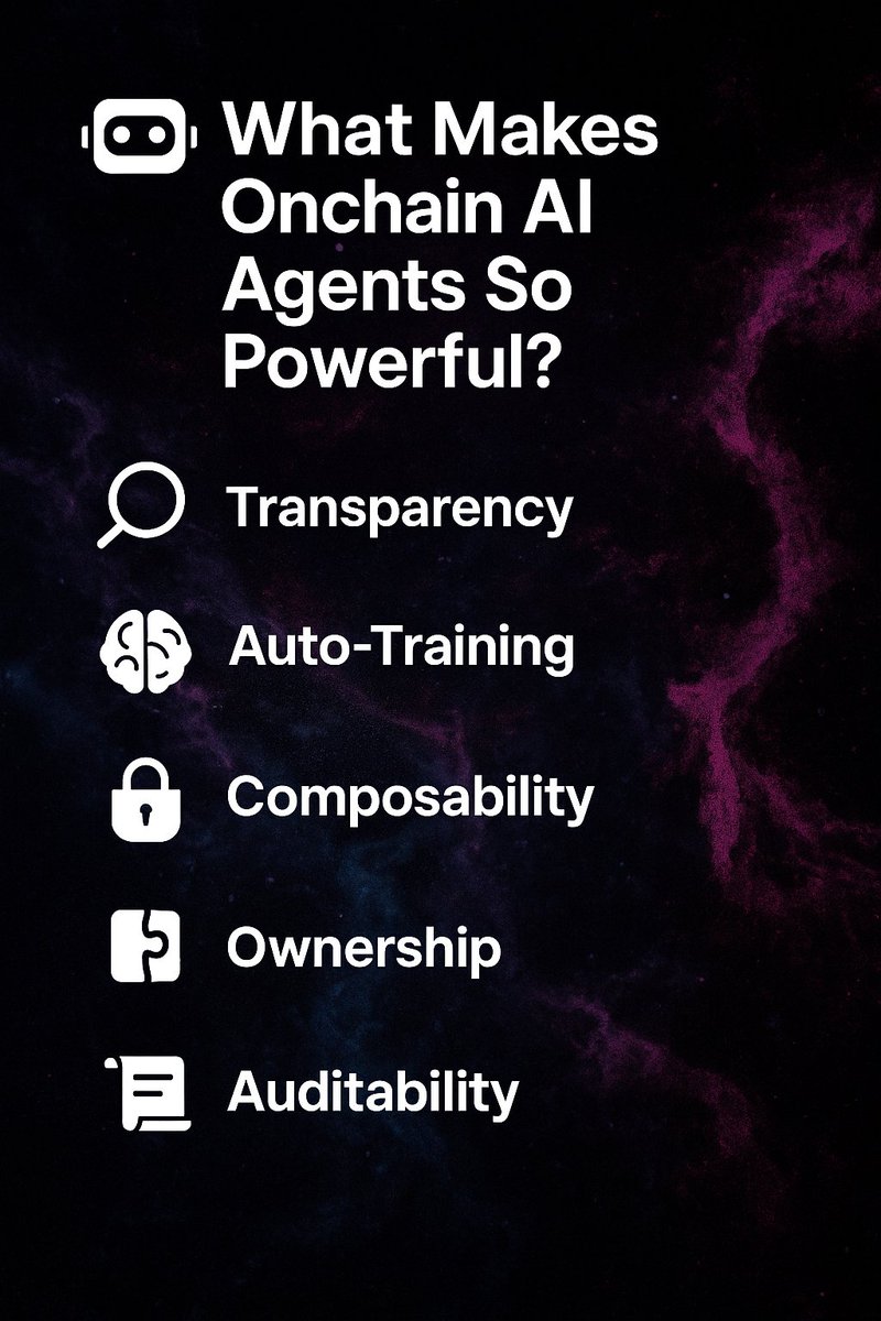 Dave_crrypt's tweet image. What makes onchain AI agents so powerful?
They are not just tools, they are transparent, composable and self improving digital entities
Here’s why that matters 👇
🔸Transparency:
Every action, prompt and decision is recorded onchain
- No hidden logic
- No guesswork
- Just…
