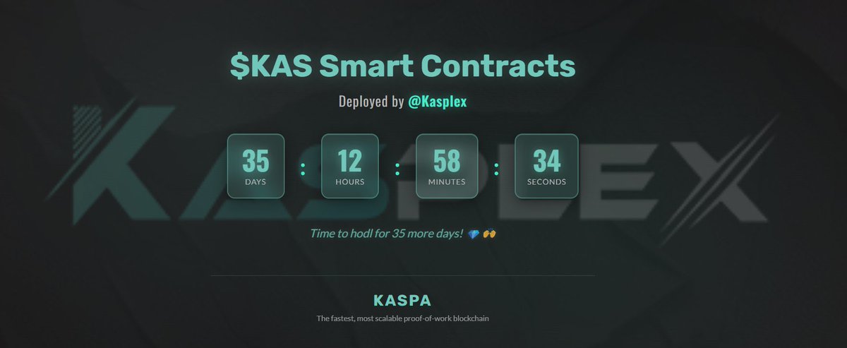 YStan__'s tweet image. π¨ $KAS Smart Contracts are coming in just 35 days!
Deployed by @kasplex this changes everything. π₯
The fastest, most scalable Proof-of-Work blockchain is about to unlock real utility.
β³ Time to HODL and prepare for liftoff.
π Are you ready for the next wave?
#Kaspa #KASβ¦