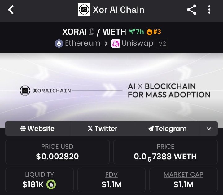 cryptoraiyan's tweet image. Just 7 hours in, and $XORAI is already making waves.
With only a $1.1M market cap, this one’s flying under most people’s radar… for now.
The vision?
👉 An AI Layer 1 built for Web3 mass adoption
That’s not just a trend — that’s infrastructure in the making.