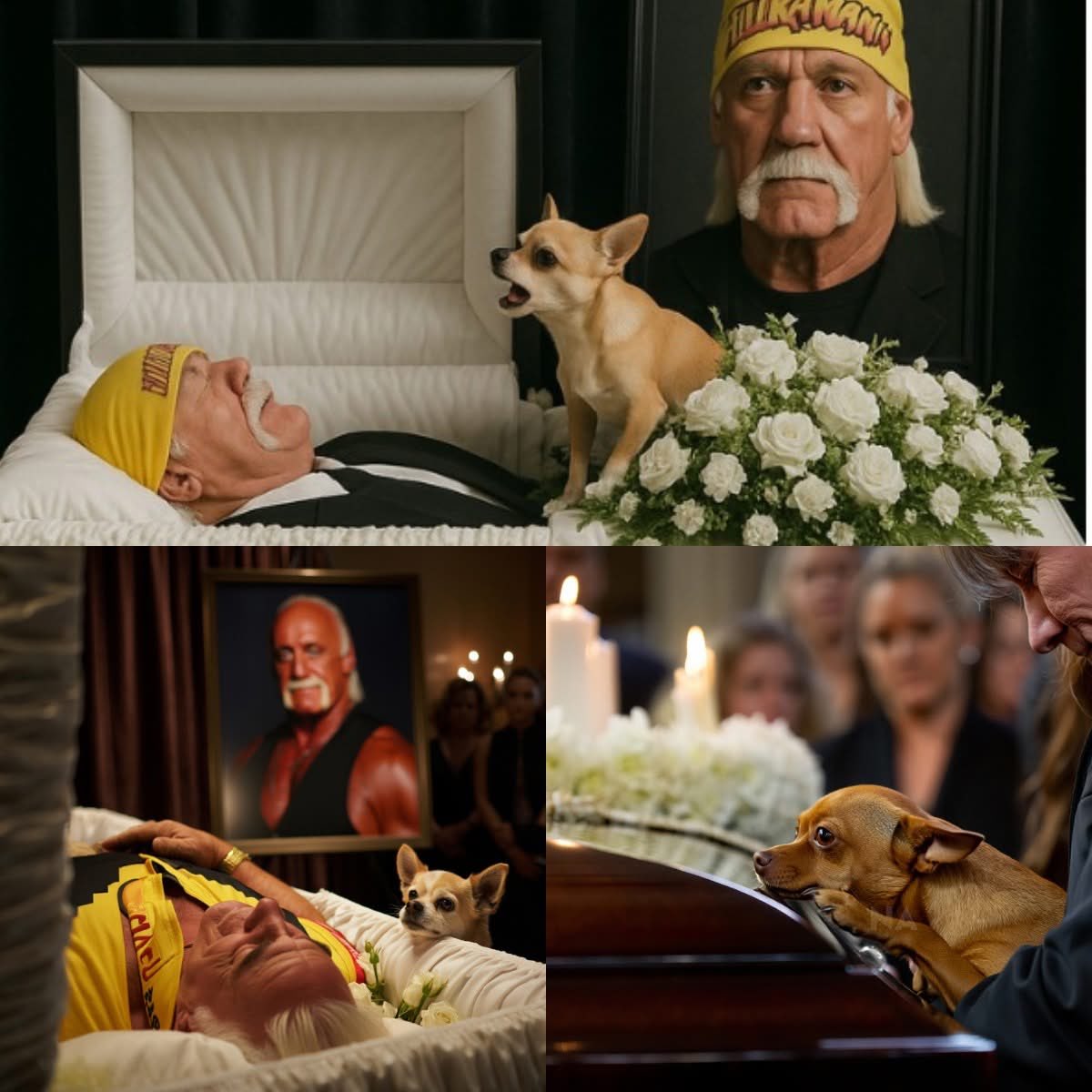 PaulT on X: "SAD NEWS: In the final farewell to WWE legend Hulk Hogan, amid  white wreaths and the quiet glow of candlelight, his once-beloved Chihuahua  — Duke — was brought by