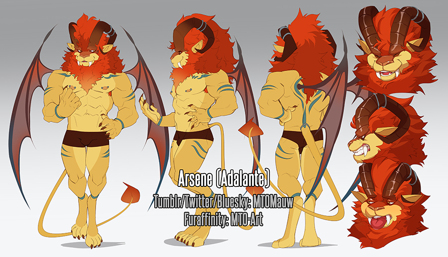 MTOMauw's tweet image. Reference sheet commission of the character Arsene for Adalante via discord \o/