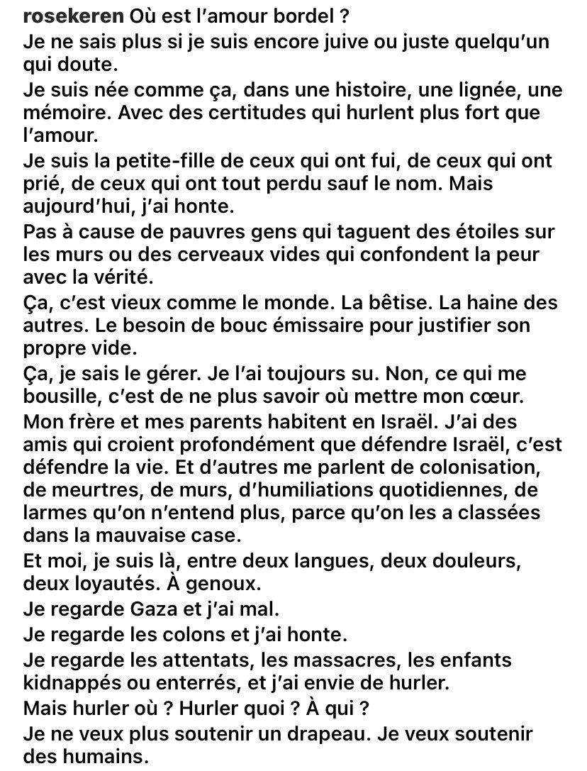 margothaddad's tweet image. Il en faut du courage pour rester droit dans ce monde brutal et en perte de sens.
Il en faut du courage pour trouver les mots, les dire, les écrire, les publier, quand tant d’humains perdent pied… et parfois une part d’eux-mêmes.
Ce soir, ce courage s’appelle @rosekeren