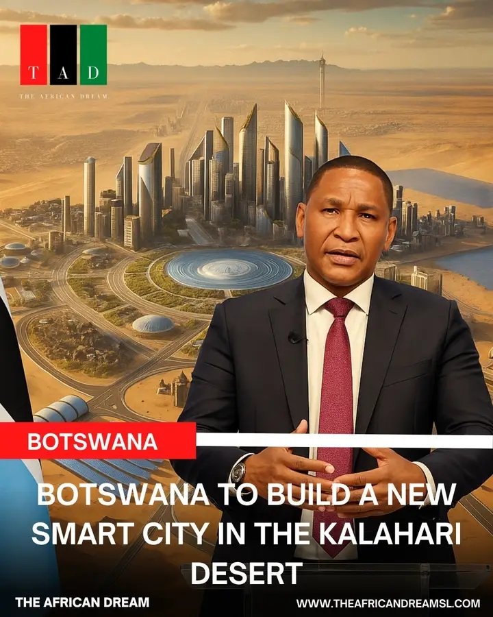 Themostpeacefu's tweet image. Botswana is planning to build a multi-billion dollar "Dubai-style" smart city called Kalahari City in the Kalahari Desert.
Kalahari City will be a designated area for special economic activities.
The city will feature a 300MW solar plant for clean energy
#TheAfricanDream