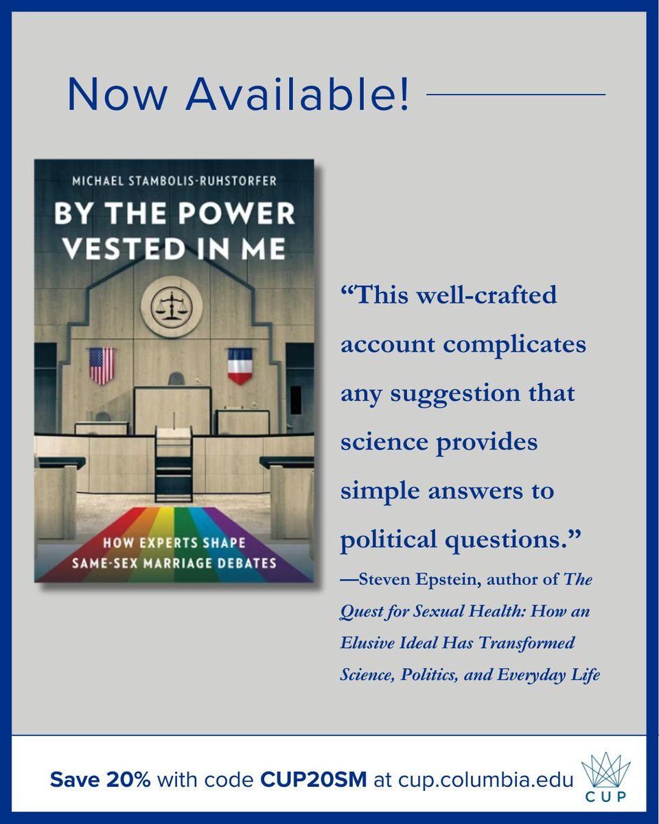 ColumbiaUP's tweet photo. Now available! At a time of soaring public distrust in experts, this book offers new ways to understand the contested political role of expertise and its consequences. https://t.co/mRPn2oQ9Yv @mstambolis
#LGBTQRights #SameSexMarriage #ExpertiseMatters #ProtectScience #ReadUP https://t.co/LsxmltGeGx