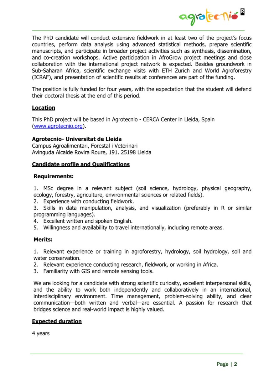 ObengCosmos's tweet image. PhD position: Soil Ecohydrology of Agroforestry Systems in sub-Saharan Africa
