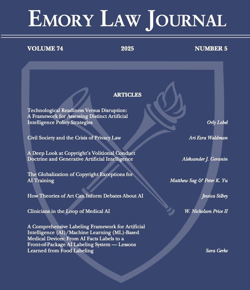 Issue 5 of Volume 74 is live! Issue 5 features pieces from the 2024 Randolph W. Thrower Symposium. The Symposium was entitled "The Promise and Challenge of Artificial Intelligence in the Information Age." scholarlycommons.law.emory.edu/elj/vol74/iss5/