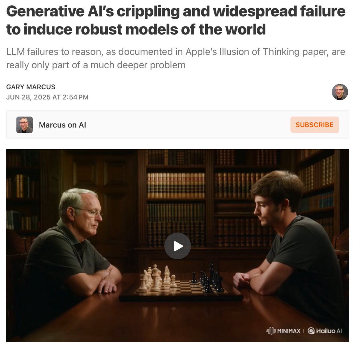 Here is a powerful article about the severe limitations of LLMs, with examples showing their inability to play chess or give sensible answers to simple questions.