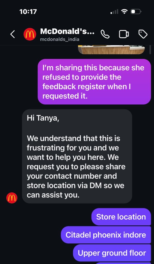 Tanya4sam's tweet photo. Hey @mcdonaldsindia, stop asking for my location—I already shared it. Staff was polite, but the spoiled ice cream and poor hygiene standards are shocking. This isn’t just one store, it’s a brand issue. Complaint register denied Kids’ health is at risk. @fssaiindia,please step in. https://t.co/g370oza8xp