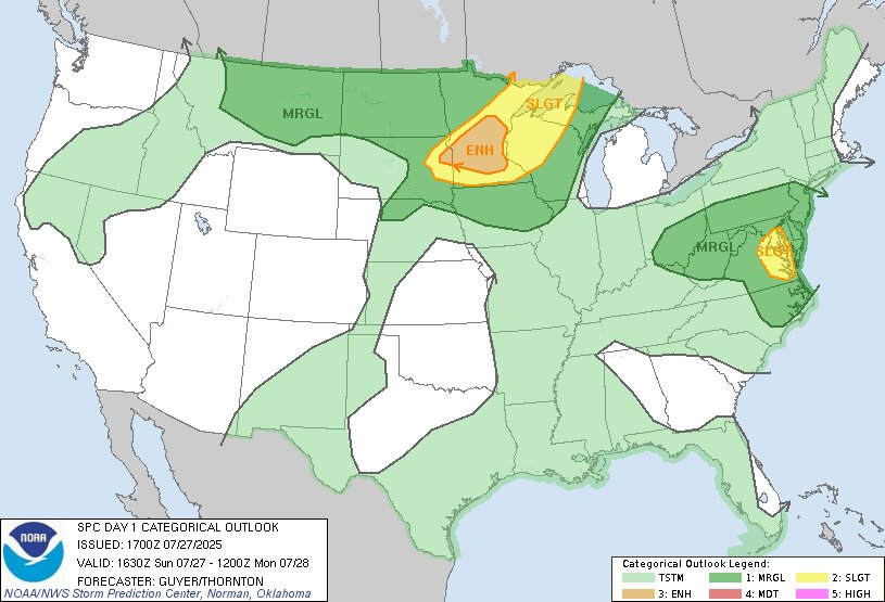 NWSSPC's tweet photo. 12:02pm CDT #SPC Day1 Outlook Enhanced Risk: across southern/eastern Minnesota and far eastern South Dakota https://t.co/TgJgC6cj9Y https://t.co/wgjpjwq3i5