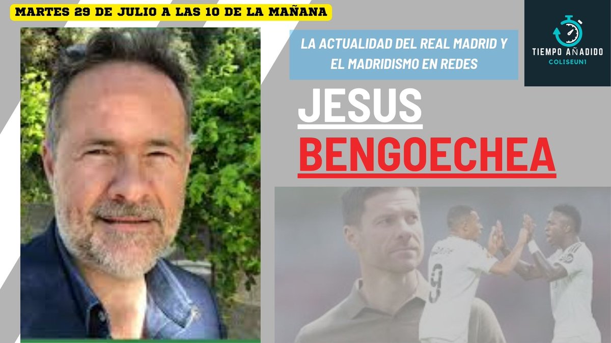miguel angel (@halamadrid123) on Twitter photo youtube.com/live/F3SkPKuMi… El Martes 29 de Julio a las 10 HORAS nos visita en el Canal JESUS BENGOECHEA <a href="/JesusBengoechea/">Jesús Bengoechea</a> . La actualidad del Real Madrid y el Madridismo en Redes. youtube.com/live/F3SkPKuMi… El Martes 29 de Julio a las 10 HORAS nos visita en el Canal JESUS BENGOECHEA <a href="/JesusBengoechea/">Jesús Bengoechea</a> . La actualidad del Real Madrid y el Madridismo en Redes.