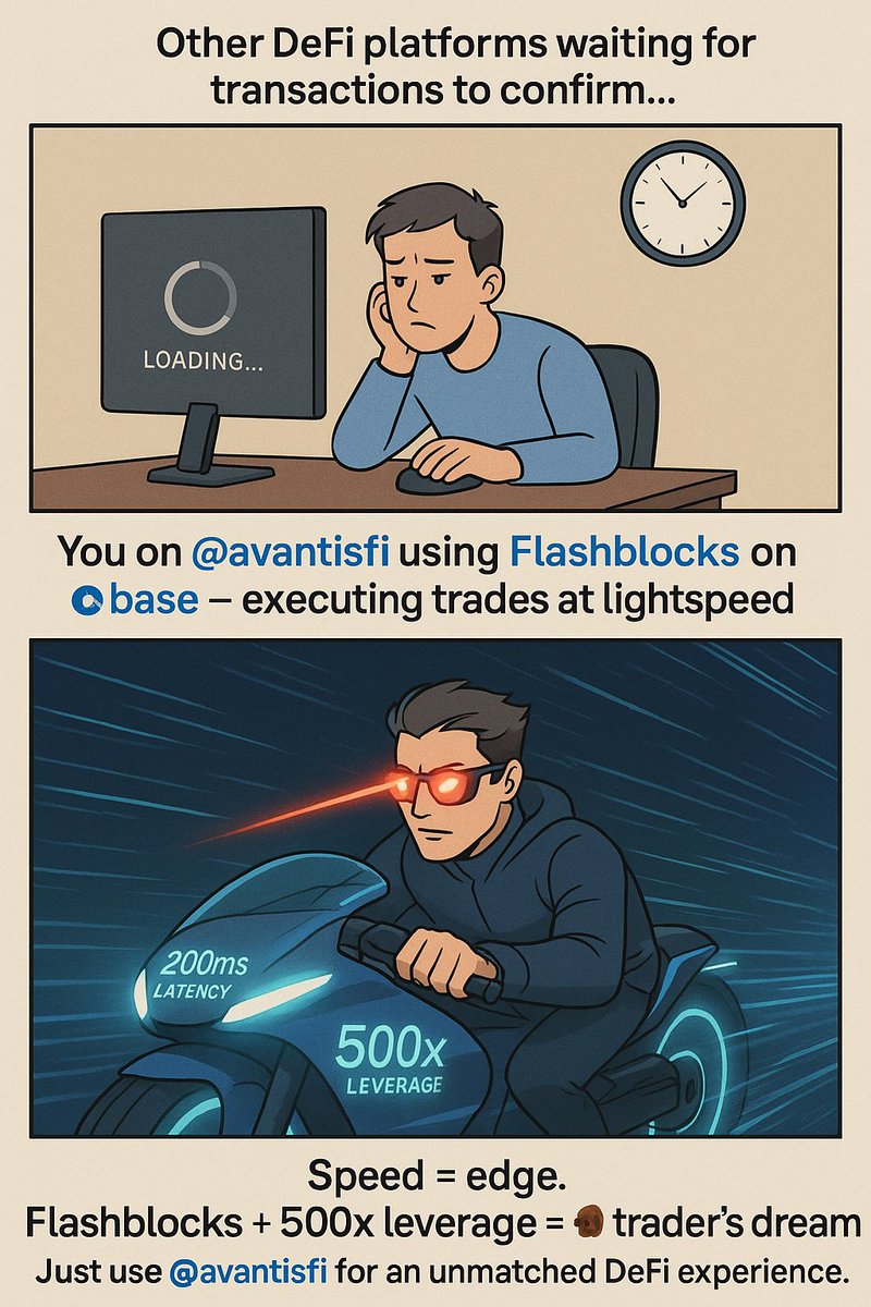 Fredated's tweet image. Trading perps on @avantisfi gives you an edge over many other platforms because of Flashblocks implemented on @base, bringing latency down to 200ms
Just use @avantisfi for unmatched DeFi experience on up to 500x leverage on your trades.