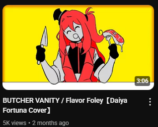DaiyaFortuna's tweet image. Thank you so much for 5,000 views on Butcher Vanity!! It&apos;s officially my most viewed cover!!

I want to sing lots more songs about eating you 🫶🍽️🔪🥩