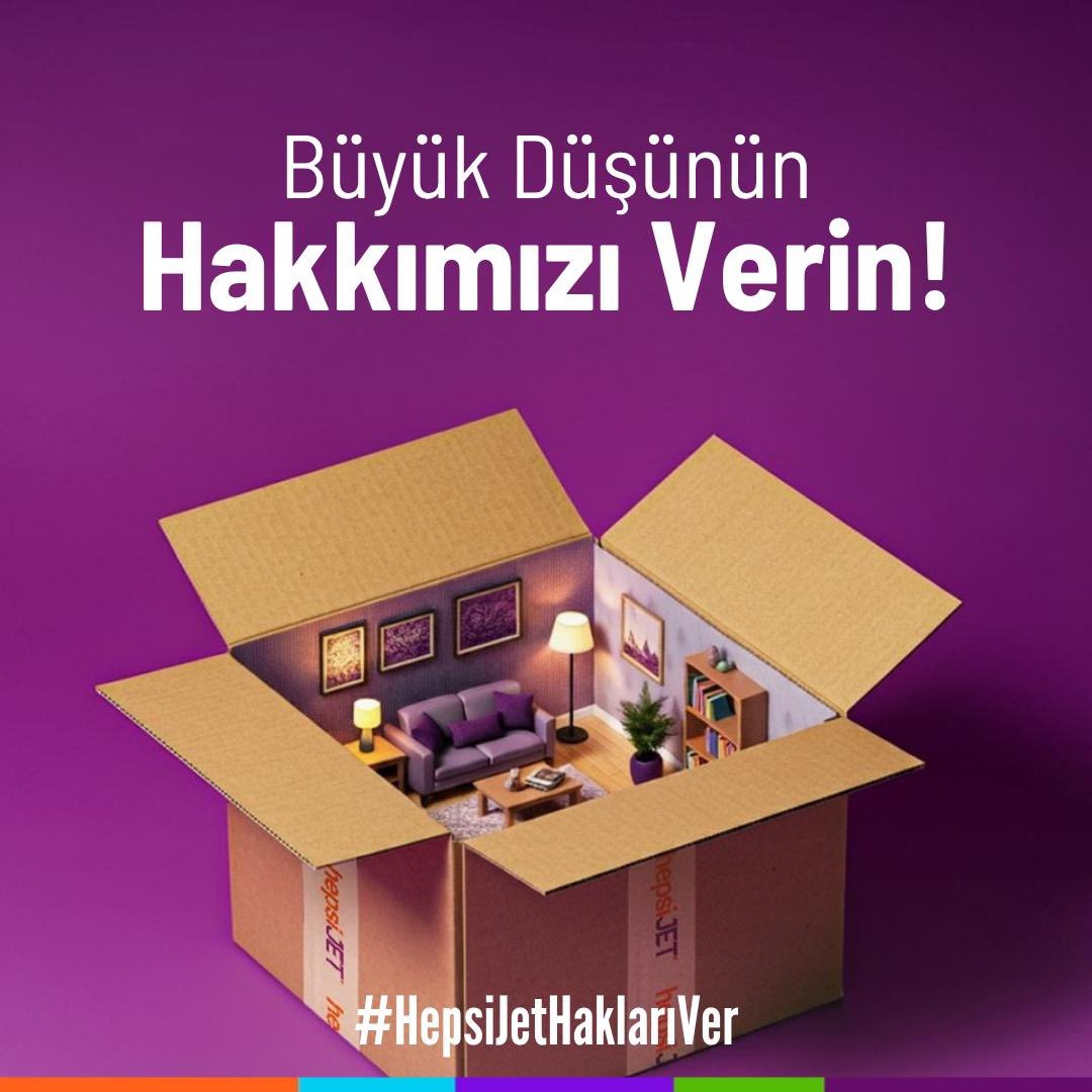 Biz büyük düşündük:
•Haksız işten çıkarmalara,
•Mobbinge, 
•İnsan onurunu hiçe sayan uygulamalara,
•Alınmayan iş güvenliği önlemlerine,
•Hijyensiz çalışma koşullarına karşı direnişe geçtik.

<a href="/hepsijet/">HepsiJET</a> <a href="/hepsiburada/">Hepsiburada</a> siz de büyük düşünün hakkımızı verin!

#HepsiJetHaklarıVer