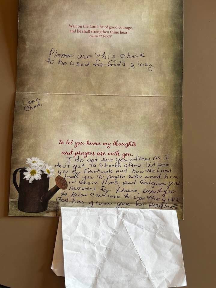 Chad4328's tweet image. God&apos;s mercy and faithfulness are new every morning.
This morning I woke up a little down, why I don&apos;t have a clue.
I am walking into church and this sister in Christ gives me this card.
The words of the card and her words of encouragement and uplifting and her gift, on top of a…