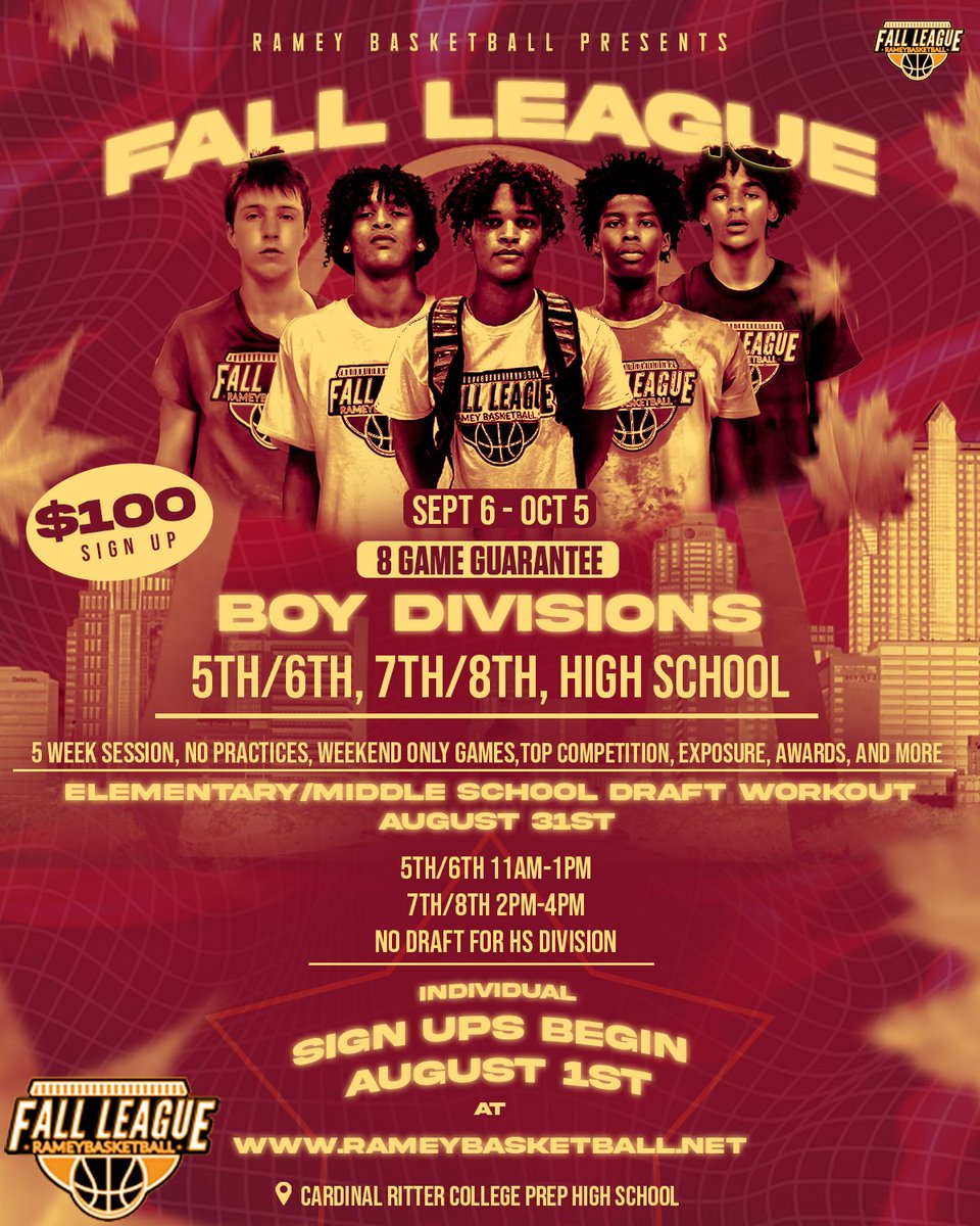 🏀 Get Ready! 2025 Rameybasketball Fall League Registration Opens August 1st! 🔥
The area's premier individual boys fall league is back — elite competition, next-level development. Spots fill fast… don’t miss your shot!