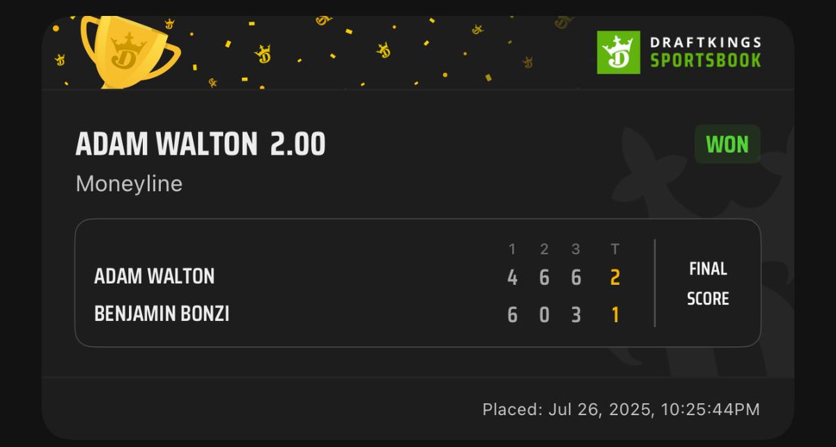 GaelenBet's tweet image. Adam “SG” Walton ML 2.00 ✅

Thank you for your recent supoort 
#gBack #regressionOver #nbo2025