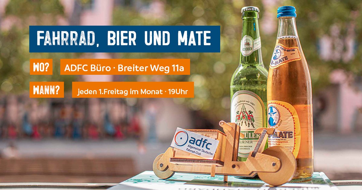 1/3 Kleine Erinnerung: Freitag ist wieder der erste Freitag im Monat und deshalb findet wieder unser Fahrradstammtisch statt. Der ADFC stellt Getränke, ihr bringt gute Laune und Lust aufs Fahrrad mit. Wir sitzen je nach Witterung im ADFC-Büro oder vor der Tür und unterhalten uns
