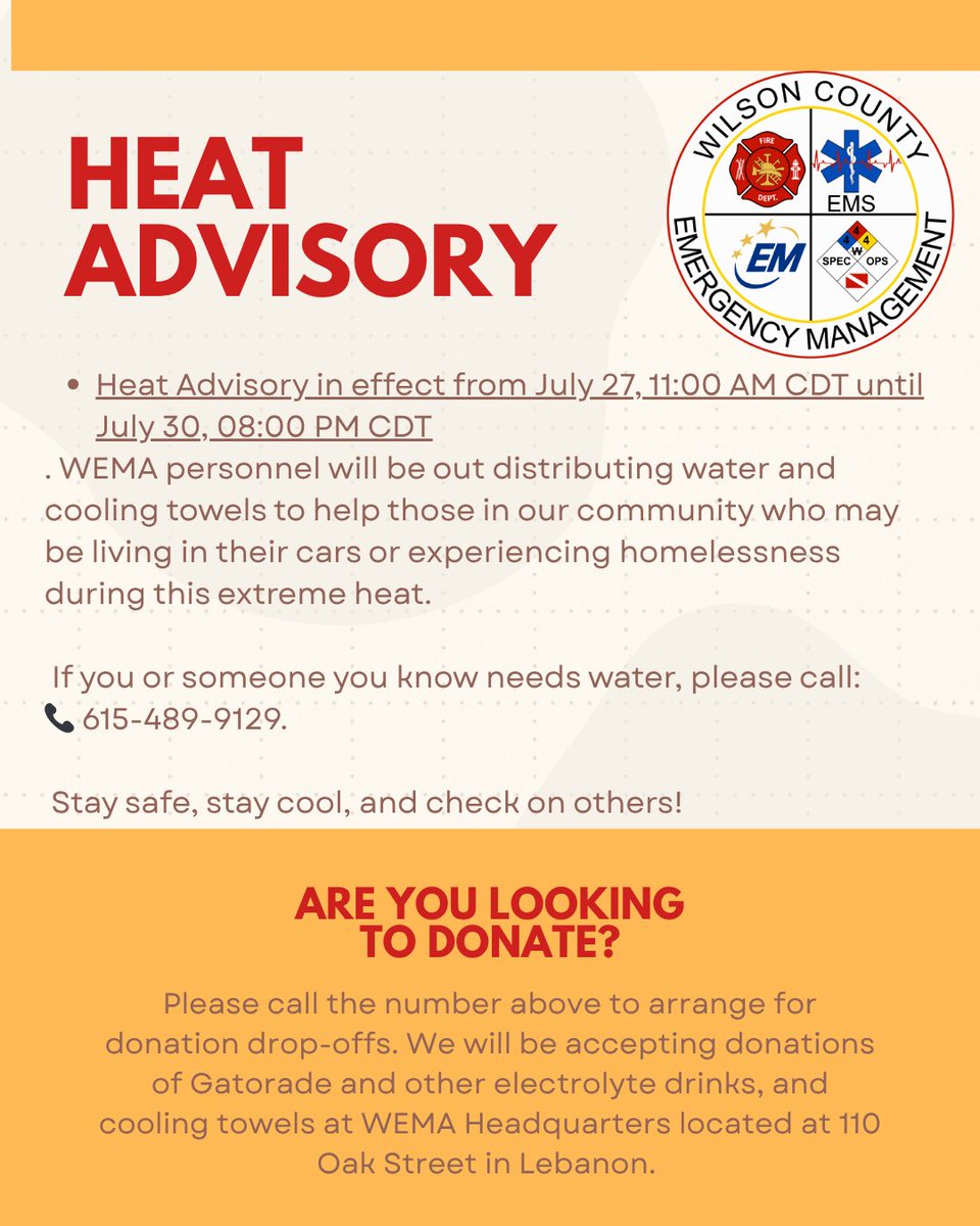 Heat Advisory in effect from July 27, 11:00 AM CDT until July 30, 08:00 PM CDT ocv.im/bxvg1Su