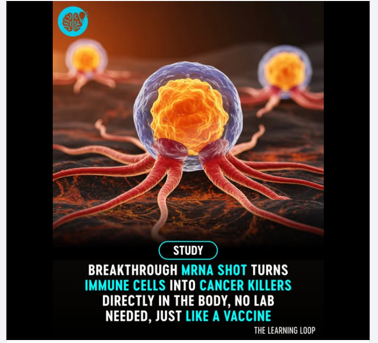 Judiths53372214's tweet image. WOW !!
A revolutionary leap in cancer therapy could soon make complex, expensive treatments a thing of the past. Scientists have unveiled a vaccine-like mRNA shot that teaches the body’s own T cells to hunt down cancer cells, right inside the bloodstream #mRNA #Cancer