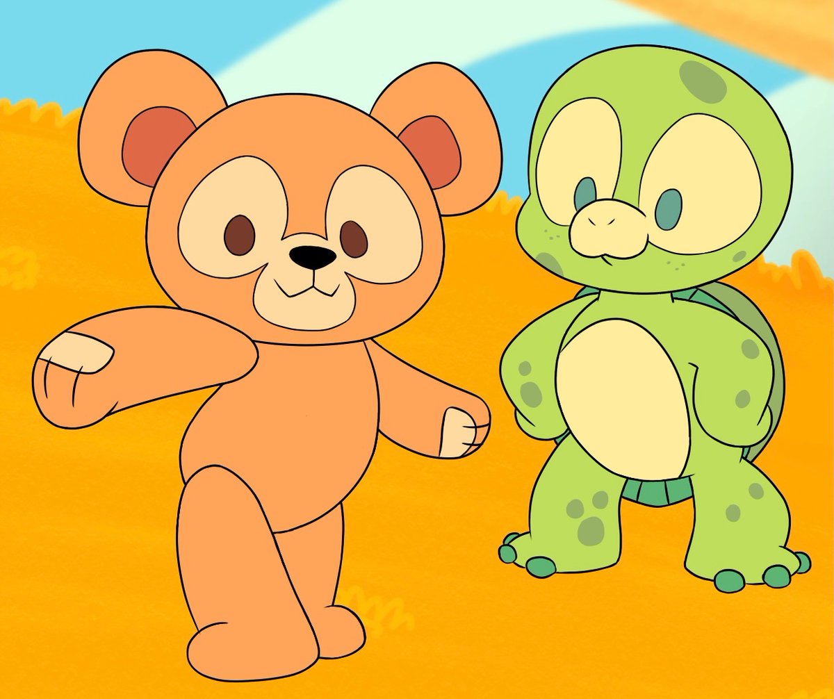 Superimposition drawlings of Duffy the Disney bear and his friends