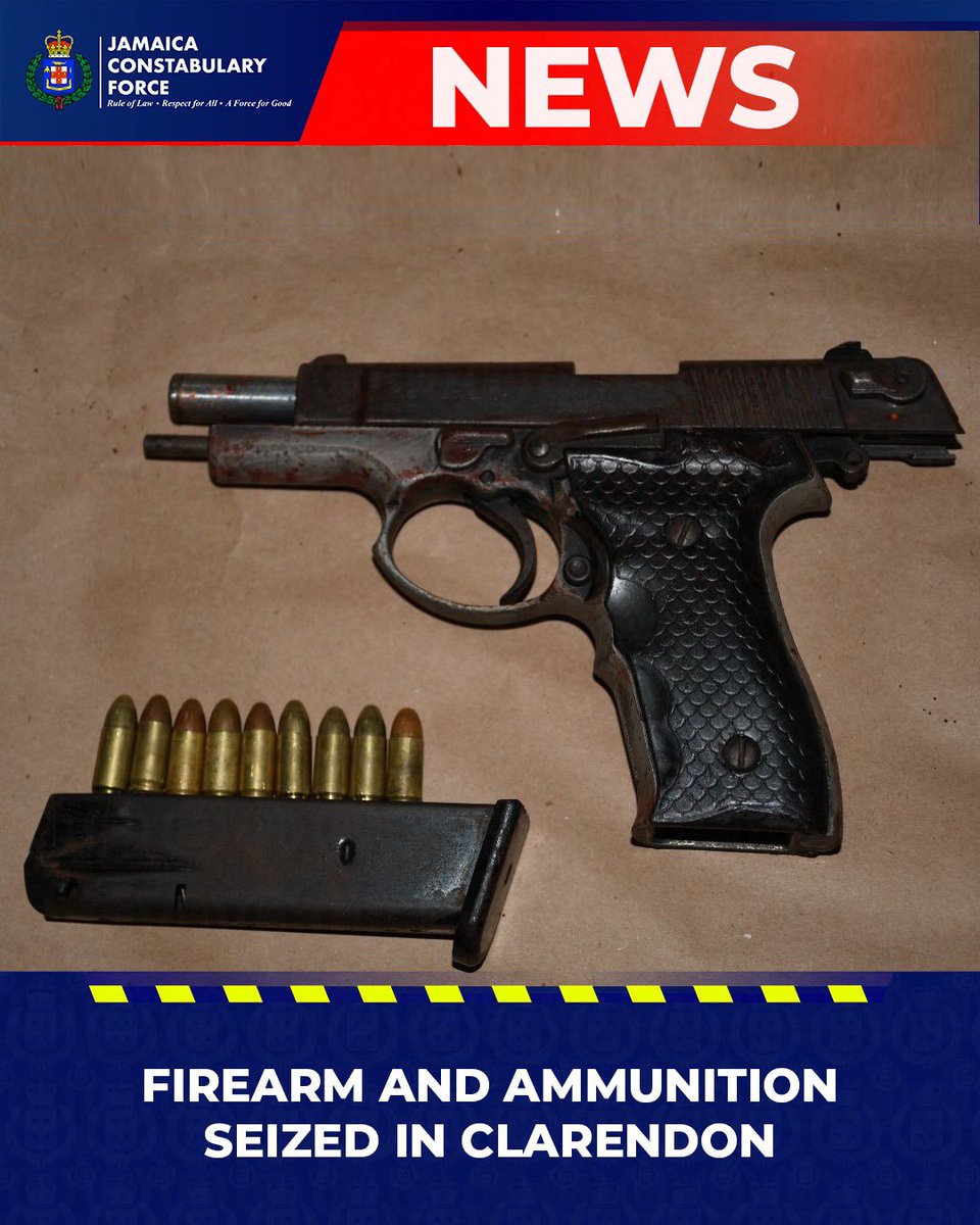 JamaicaConstab's tweet image. The Clarendon Police seized a Tisas Kanuni 9mm pistol with a magazine containing nine 9mm cartridges following the fatal shooting of a man in Buzz Rock in the parish on Friday, July 25.
The incident was reported to the Inspectorate and Professional Standards Oversight Bureau…