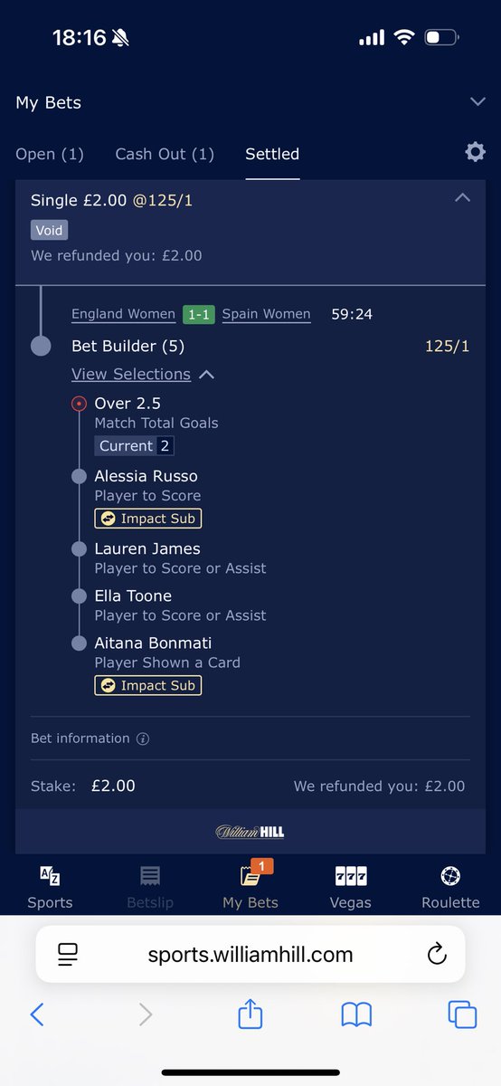 Chelle_111's tweet photo. Really annoyed that my bet was voided. What was wrong with it? It was placed before the game started. @WilliamHill https://t.co/NjFDkH10dE
