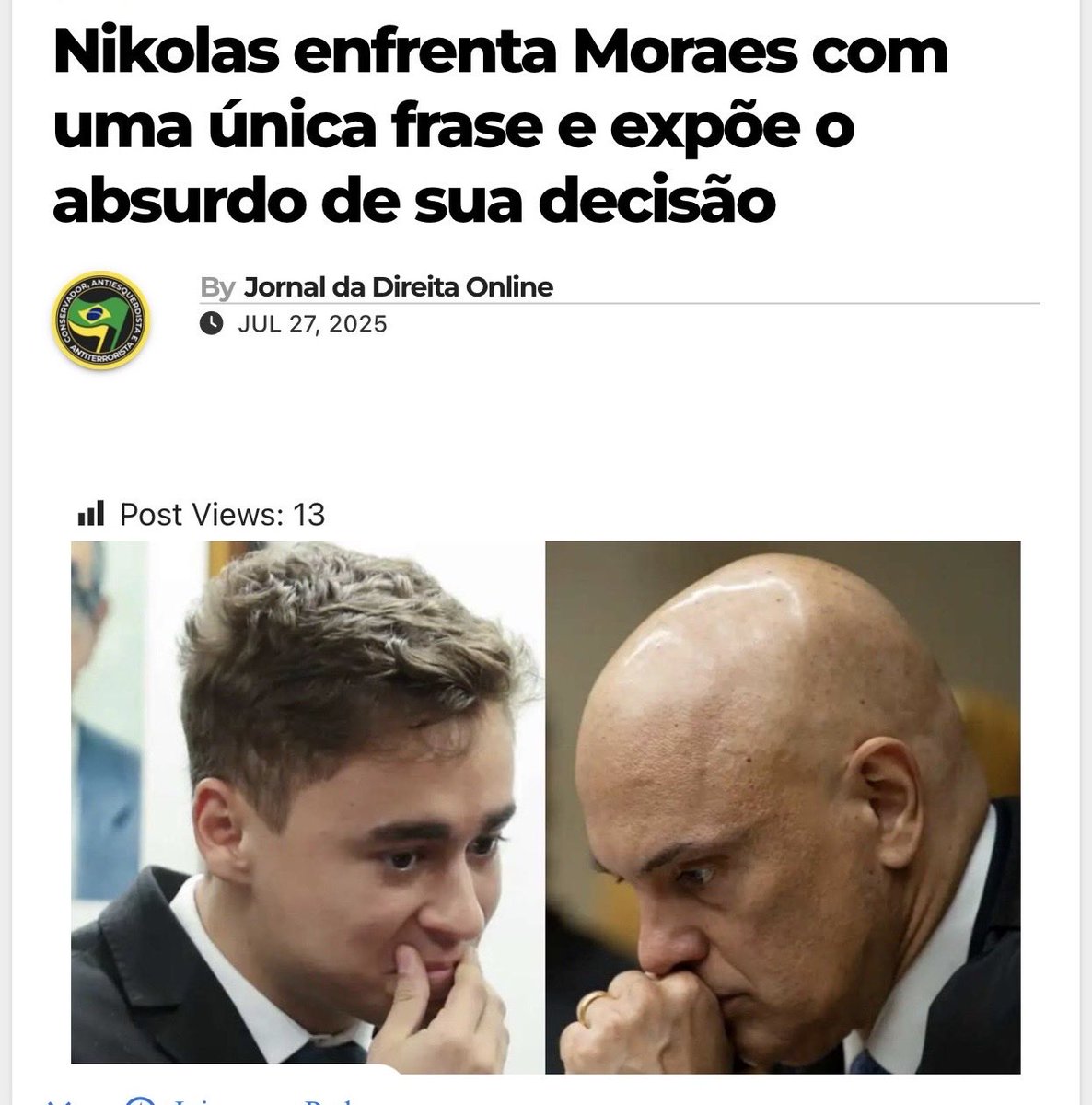 Claudiotuck2017's tweet image. ⛔️ MORAES USA A POLÍCIA PARA EXPULSAR DEPUTADOS E CALA PROTESTOS PACÍFICOS.
NIKOLAS EXPÕE O AUTORITARISMO: STF ACIMA DA CONSTITUIÇÃO?