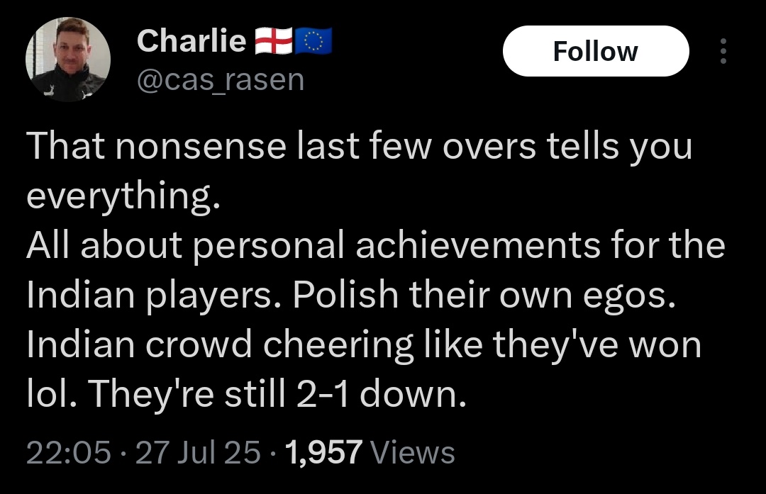 adarshisit's tweet image. Proud of..
Checks notes....
Leading a series 1 game against a team in transition with a full strength outfit at HOME
ok