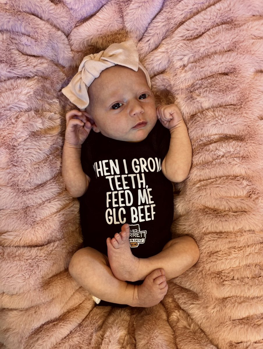 When I grow teeth, feed me GLC Beef! Check out our onesies in store or online 🖤
