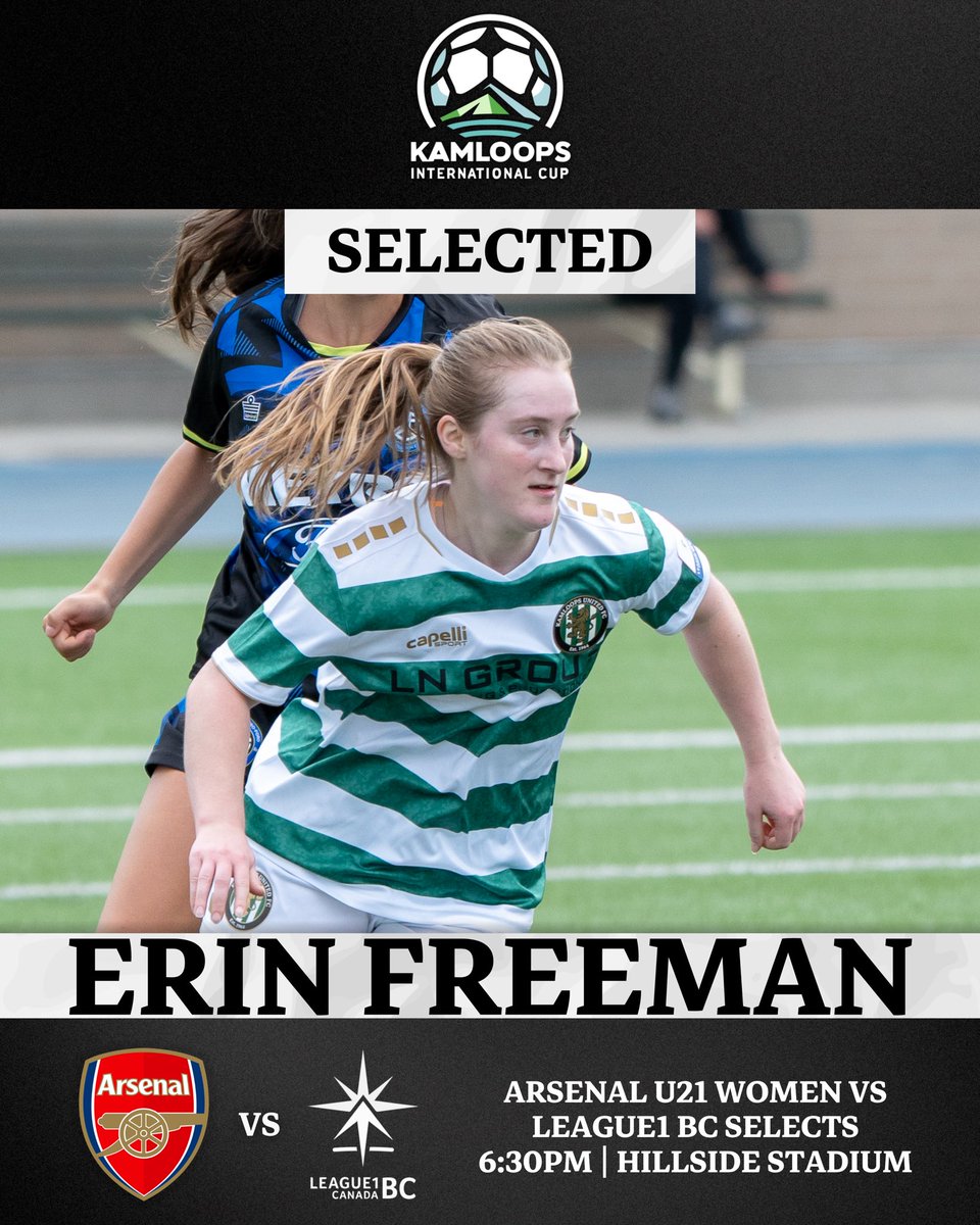 kamloopsunited's tweet image. Selected ✅
Taylor Miller, Emily Clark, Cara Freeman, and Erin Freeman will all represent the @League1BC Selects Tonight vs Arsenal’s U21 Women! 👏
Hillside Stadium
Kickoff - 6:30 PM
#KamloopsUnitedFC #KamloopsInternationalCup