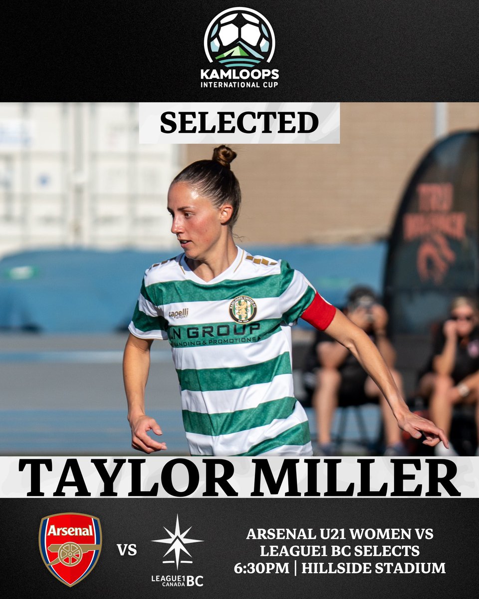 kamloopsunited's tweet image. Selected ✅
Taylor Miller, Emily Clark, Cara Freeman, and Erin Freeman will all represent the @League1BC Selects Tonight vs Arsenal’s U21 Women! 👏
Hillside Stadium
Kickoff - 6:30 PM
#KamloopsUnitedFC #KamloopsInternationalCup