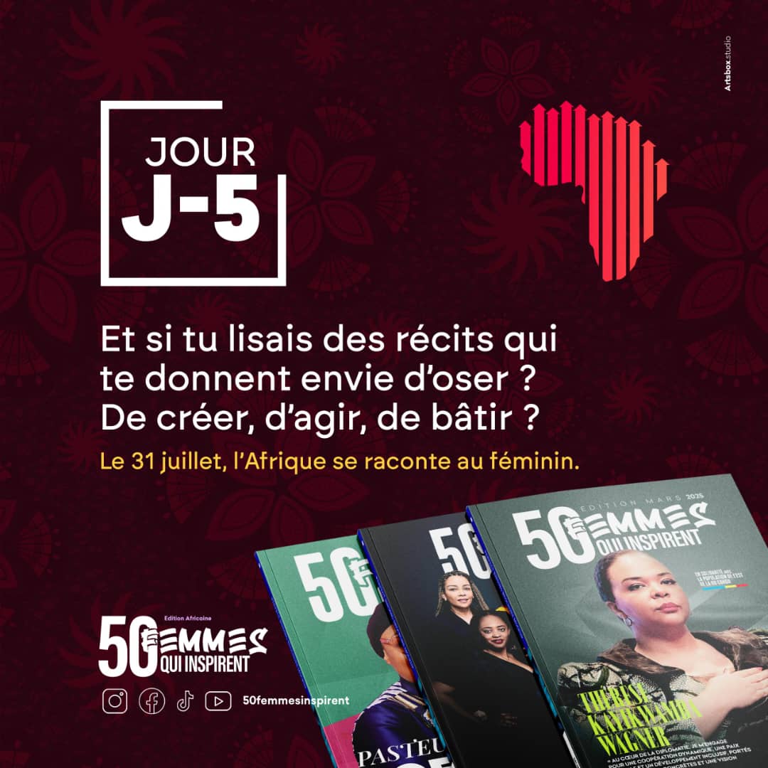 50 FEMMES QUI INSPIRENT (@50femmes) on Twitter photo J-5 !
Le compte à rebours est lancé…
Dans 5 jours, on célèbre les 50 femmes qui inspirent l’Afrique et le monde.
Prêt(e) à recevoir une dose d’inspiration ?
#50FemmesQuiInspirent #JIFA2025 #LeadershipFéminin <a href="/FirstBankDRC/">FirstBank DRC</a> <a href="/AWLN_RDC/">AWLN_RDC</a> <a href="/ONU_fr/">Nations Unies (ONU)</a> <a href="/Pourelleinfo1/">POURELLE.INFO</a> <a href="/molobeli_yabasi/">Maguy MBUKU Molobeli ya BASI</a> J-5 !
Le compte à rebours est lancé…
Dans 5 jours, on célèbre les 50 femmes qui inspirent l’Afrique et le monde.
Prêt(e) à recevoir une dose d’inspiration ?
#50FemmesQuiInspirent #JIFA2025 #LeadershipFéminin <a href="/FirstBankDRC/">FirstBank DRC</a> <a href="/AWLN_RDC/">AWLN_RDC</a> <a href="/ONU_fr/">Nations Unies (ONU)</a> <a href="/Pourelleinfo1/">POURELLE.INFO</a> <a href="/molobeli_yabasi/">Maguy MBUKU Molobeli ya BASI</a>