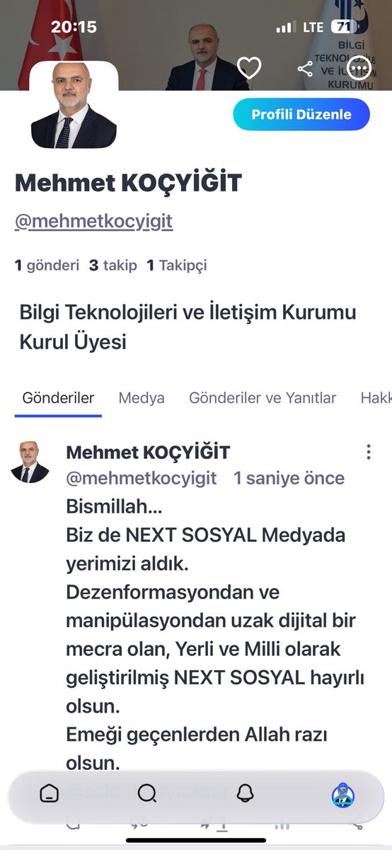 Mehmet KOÇYİĞİT (@mehmetkyigit) on Twitter photo Yerli, Milli ve Bağımsız dijital geleceğimiz için çok kıymetli bir adım.
Emeği geçenlerden Allah razı olsun.
Manipülasyon ve dezenformasyondan uzak, yerli ve “Milli” sosyal dijital mecramız NEXT SOSYAL hayırlı olsun.
Biz de yerimizi aldık👇
<a href="/Selcuk/">Selçuk Bayraktar</a> Yerli, Milli ve Bağımsız dijital geleceğimiz için çok kıymetli bir adım.
Emeği geçenlerden Allah razı olsun.
Manipülasyon ve dezenformasyondan uzak, yerli ve “Milli” sosyal dijital mecramız NEXT SOSYAL hayırlı olsun.
Biz de yerimizi aldık👇
<a href="/Selcuk/">Selçuk Bayraktar</a>