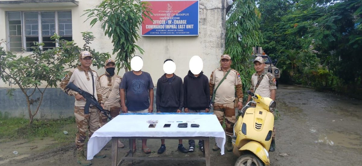 manipur_police's tweet image. On 27.07.2025, Manipur Police arrested 03 (three) active cadres of KCP (Apunba City Meitei) from different locations in Imphal East district:
(i)Phijam Joychandra Meitei @ Amuyaima (35) of Sekta Mayai Leikai, Lamlai PS, Imphal East district,
(ii)Oinam Nitranjit Singh (21) of…