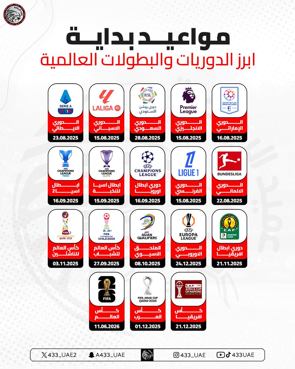 433_uae2's tweet image. 🚨📆⚽️

مع إقتراب عودة كرة القدم ..

اليكم مواعيد بداية ابرز الدوريات والبطولات العالمية 🔥