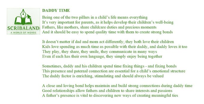 scribaland1's tweet photo. #scribaland1 DADDY TIME
Never interrupt this precious moment!#scribaland #daddy #time #daddytime #poets #prose #proses #prosepoem #prosepoems #prosepoetry #memoir #memoirs #autobiograph #autobiographs #autobiography #autobiographies #biograph #nft #biography #writerlift #lectures https://t.co/9hNB64bwp9