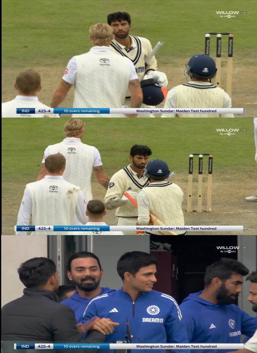 CricketAdd1ct's tweet photo. THE MATCH IS DRAWN!
Washington Sundar and Ravindra Jadeja have shaken hands with Ben Stokes after completing their respective Hundreds! 💯👏✨
#WashingtonSundar #ravindrajadeja #BenStokes #ENGvsIND #ENGvIND #testcricket #MatchDraw #cricketaddiction https://t.co/oBH1uBpB89
