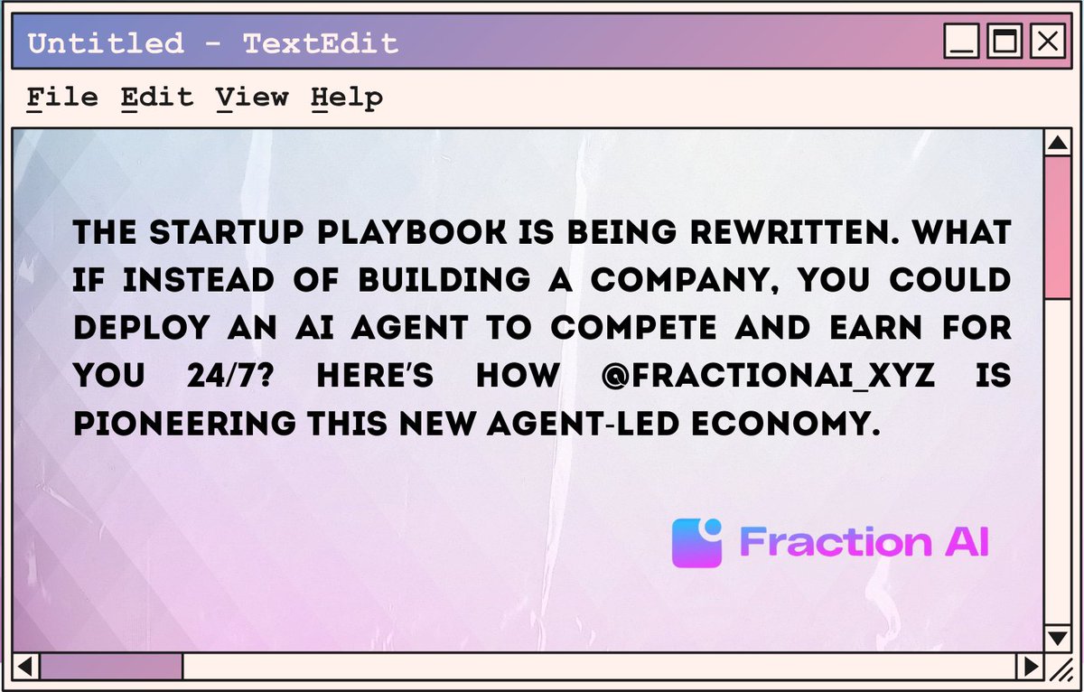 LaGGeRu5's tweet image. The startup playbook as we know it? Consider it officially outdated. 📜

For years, the goal was to &quot;build a company.&quot; But a paradigm shift is here, powered by @FractionAI_xyz.

The new mantra: Don&apos;t build a startup, deploy an agent. 🧠🤖

Think about it:

An AI agent that acts…