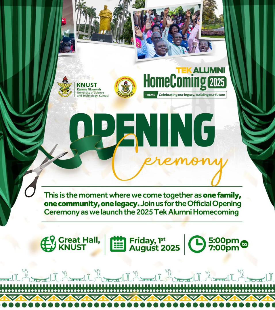 PrettyX05's tweet image. Join change-makers as they share how their time at KNUST shaped them and how they’re now shaping KNUST in return.
#TekAlumniHomecoming
