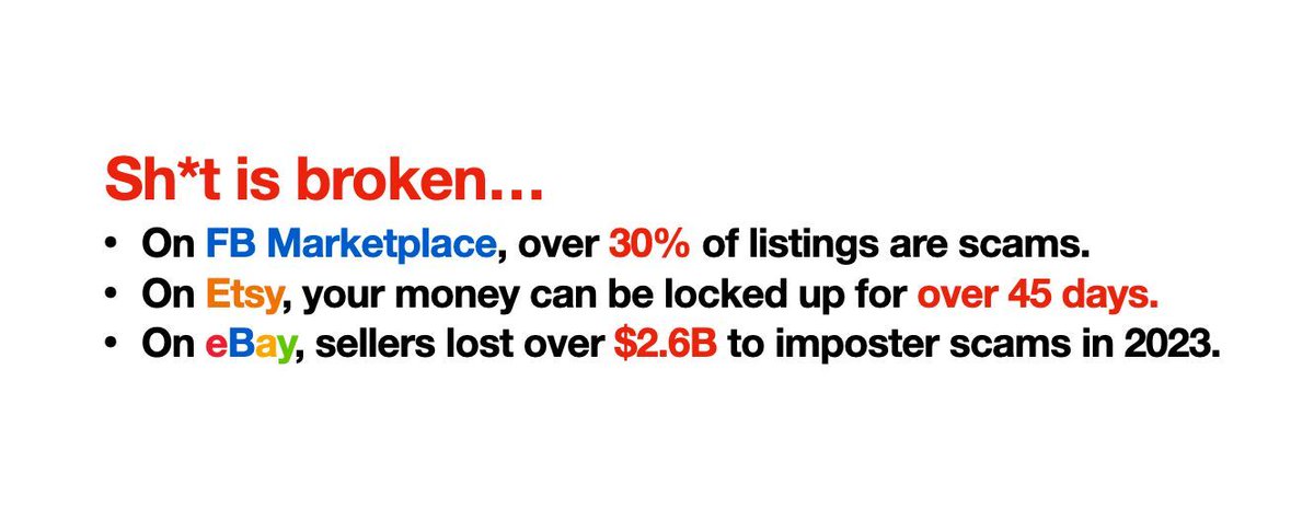 🦹‍♂️ Fraud is getting worse.
😨 Marketplaces are broken. 
⏰ Time to build something better. 

Prepare for liftoff...🚀