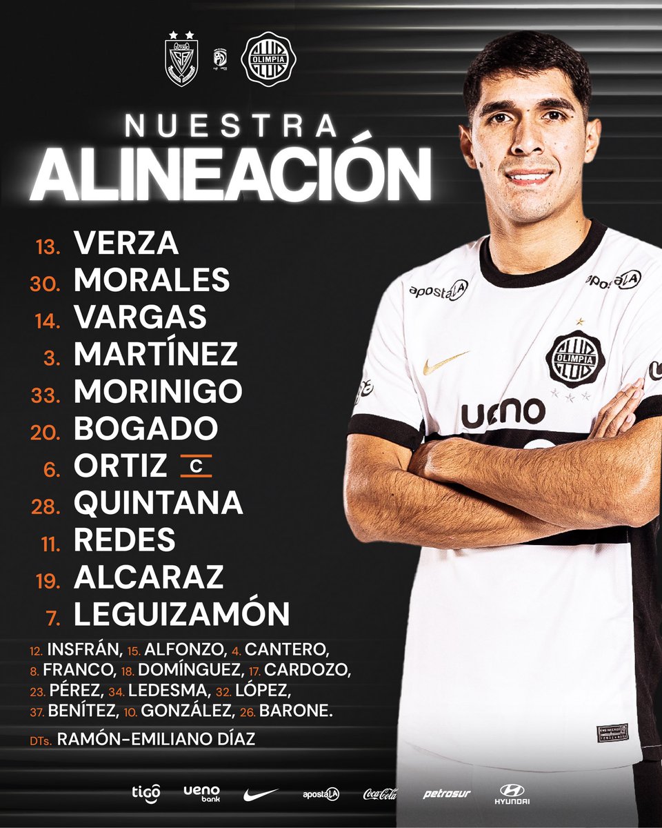 ⚽️ 𝐓𝐨𝐫𝐧𝐞𝐨 𝐂𝐥𝐚𝐮𝐬𝐮𝐫𝐚 𝟐𝟎𝟐𝟓.

📋 Nuestra alineación para el encuentro ante Sportivo Ameliano.

¡Vamos, Decano! ⚔️  

#SoyDelOlimpia ⚪️⚫️⚪️