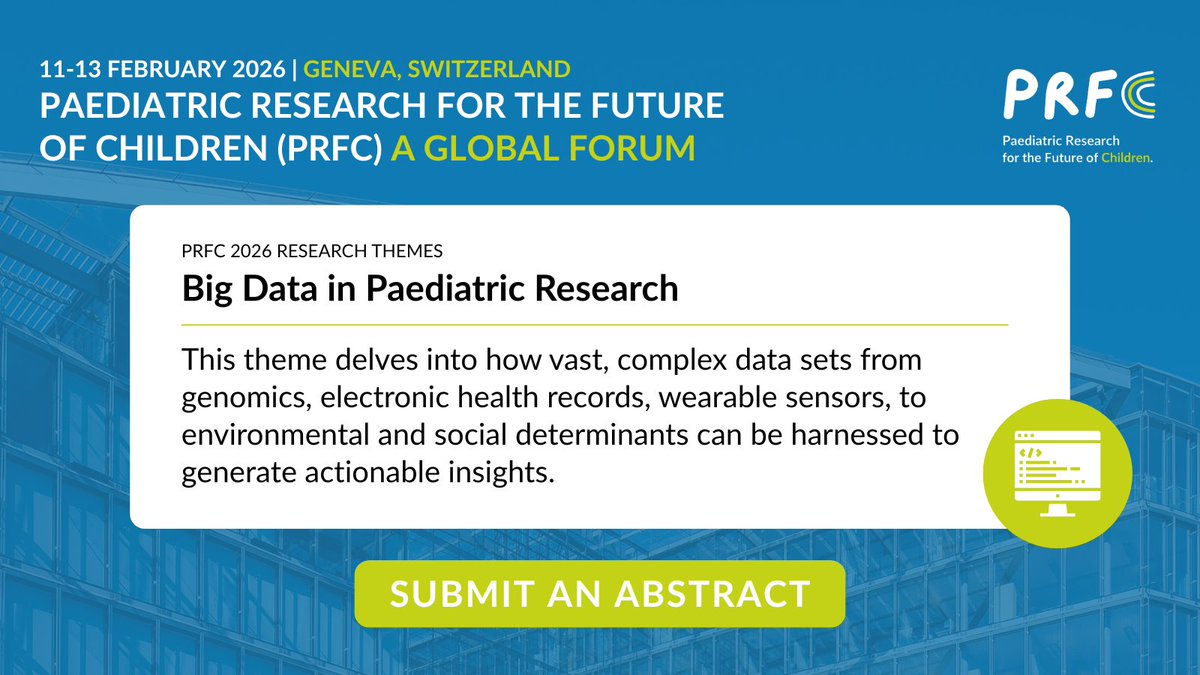 ESPR_ESN's tweet image. Join us at #PRFC2026 with @SocPedResearch. Key themes:
🧬Precision Medicine & Novel Therapies
📊Big Data in Pediatric Research
🧠Child Mental Health & Development
👶Early Life Determinants of Health
🌍Global Pediatric Research
Submit abstracts by 31.07: prfc-forum.org