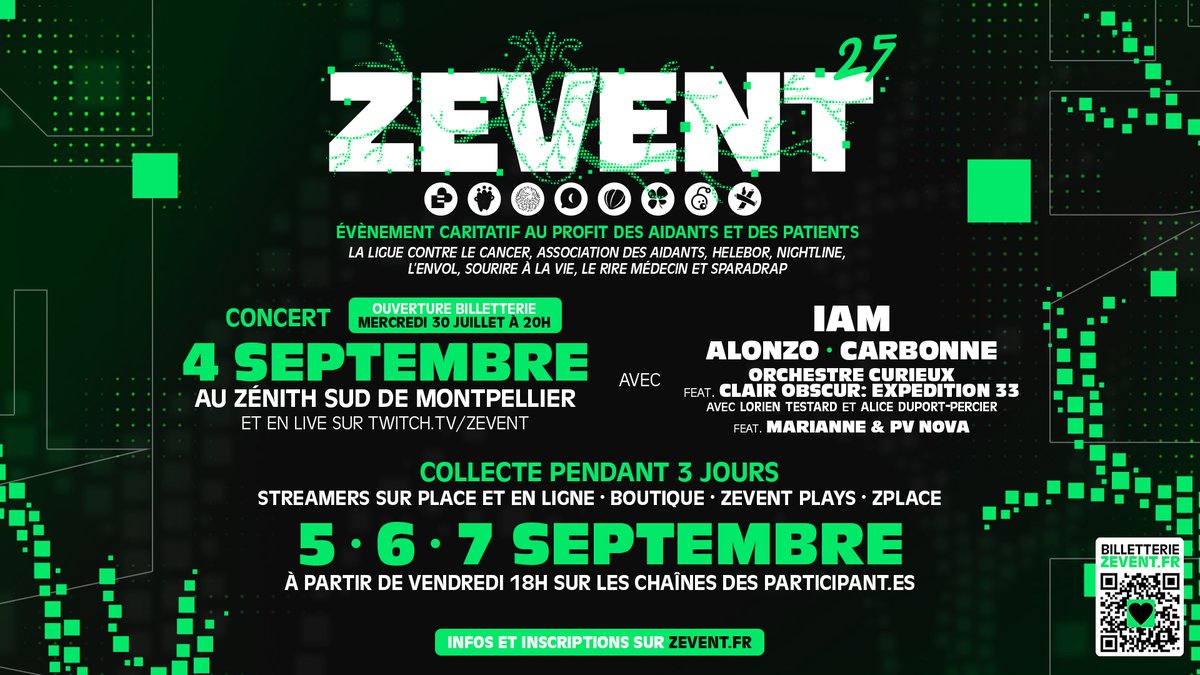ZEVENTFR's tweet image. Le ZEVENT revient en septembre !
Un concert et un marathon au profit des patients et des aidants.
Toutes les infos sur notre site : zevent.fr