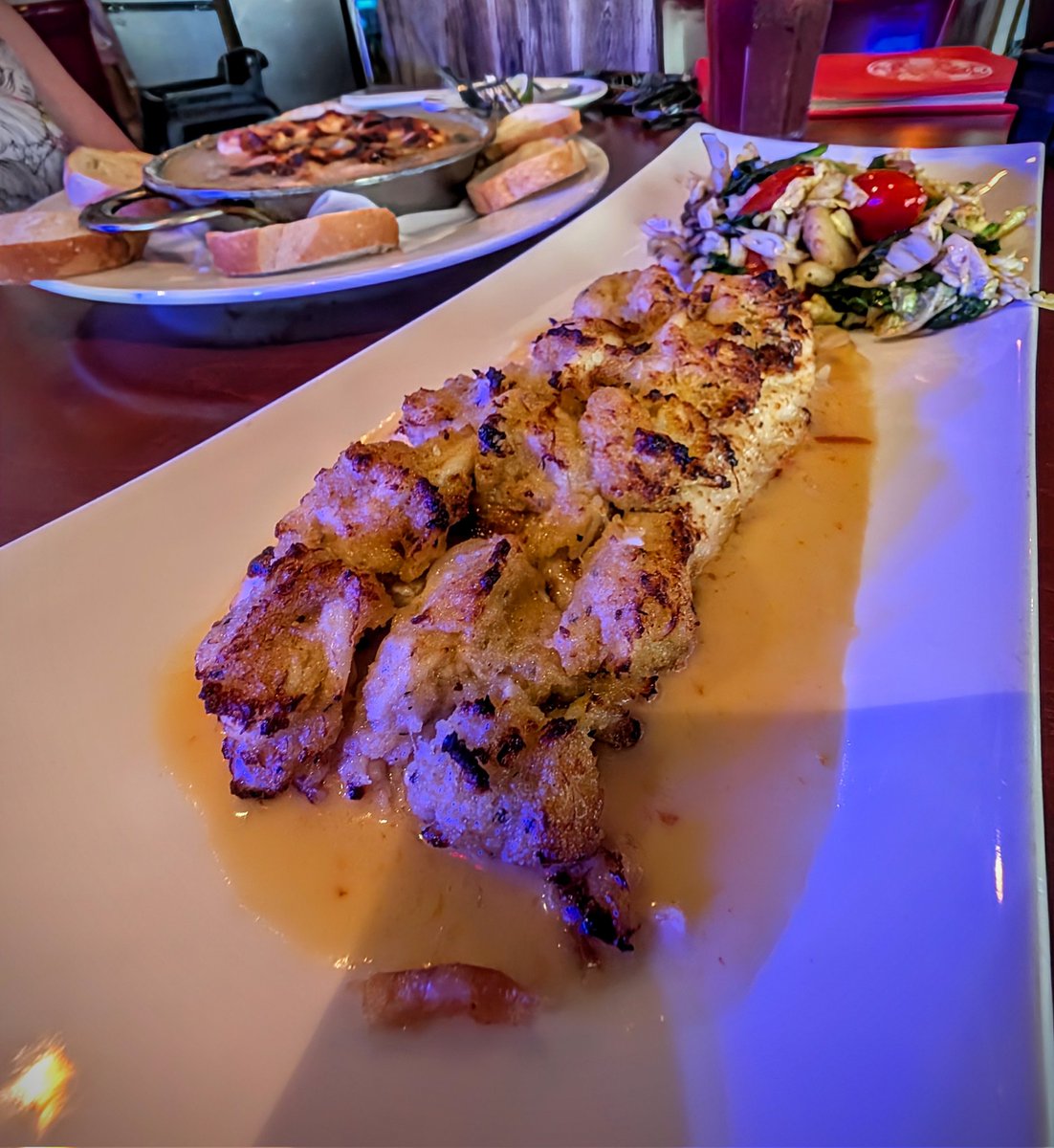 BBQBryan's tweet image. Flounder with crabmeat stuffing was also great from Redfish Grill today:
Baked Flounder topped with Crabmeat stuffing in a basil macadamia nut cream sauce
Every time we&apos;ve eaten here the owner has been here, spoken with us, and genuinely enjoys his craft - and it shows