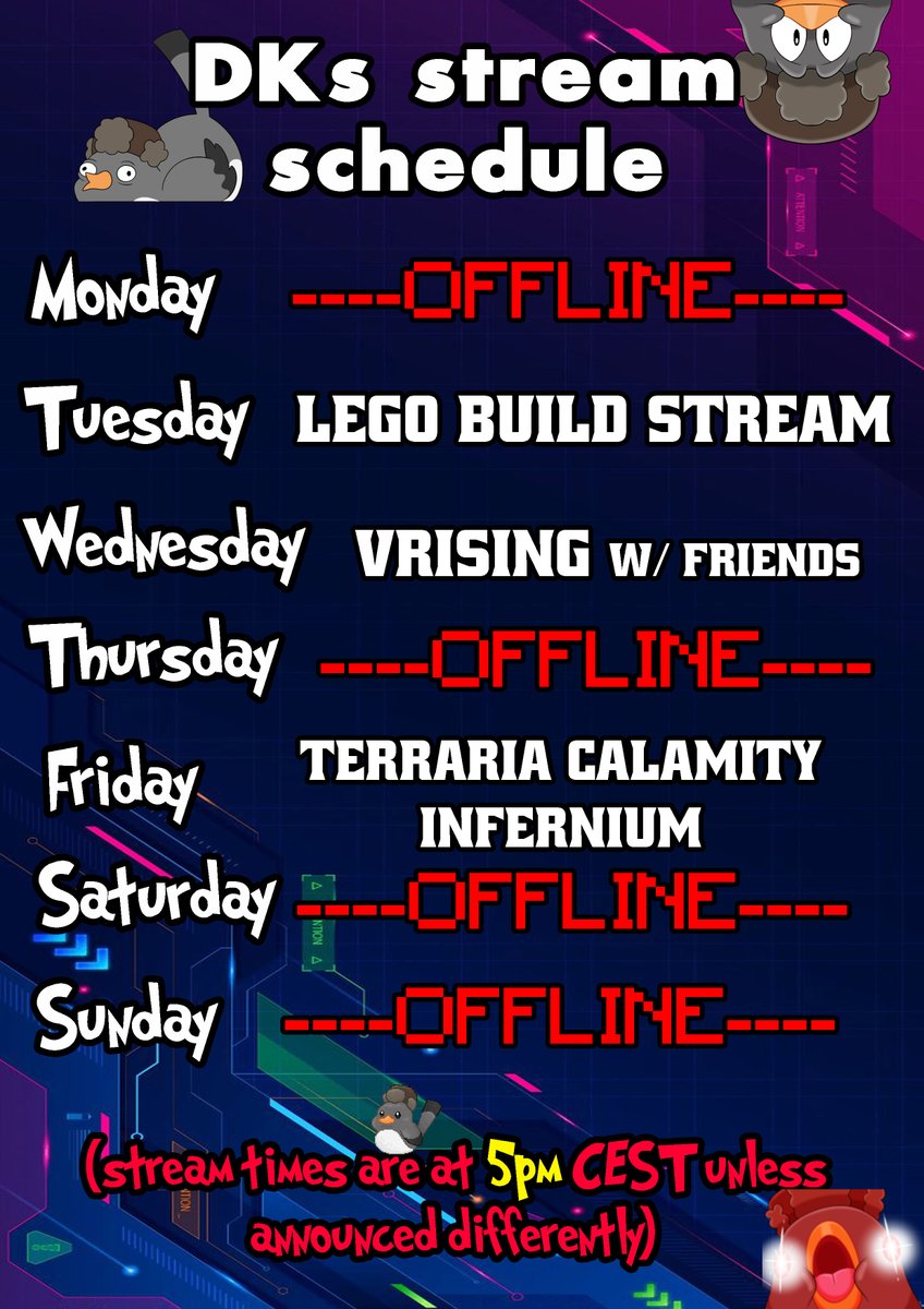 DKshadow73's tweet image. BORBO HELLO! We got the new schedule, this time I done it in time lol. Got a cool special Tuesday with some small LEGO build time and chat, Wednesday we get back on vampire mode with VRising and on Friday back to the Infernium calamity mode! See you this week borbos!